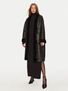 Eleh Kożuch E00250 Czarny Regular Fit. Czarne płaszcze Eleh, l, bez wzorów, z syntetyku, bez kaptura. Za 609,99 zł.