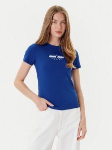Guess Jeans T-Shirt W5YI04 J1314 Niebieski Slim Fit. Niebieskie t-shirty Guess Jeans, m, z aplikacjami, z bawełny, bez kołnierzyka, bez ramiączek. Za 79,99 zł.