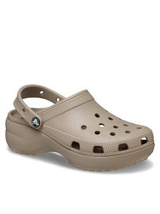 Crocs Klapki Classic Platform Clog 206750 Beżowy. Brązowe klapki Crocs, bez wzorów, z tworzywa sztucznego, bez obcasa. Za 189,99 zł.