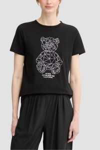 GUESS Czarny damski t-shirt na krótki rękaw z cyrkoniami Romy, Rozmiar M. Czarne t-shirty Guess, m, z aplikacjami, bez kołnierzyka, bez ramiączek. Za 239,99 zł.