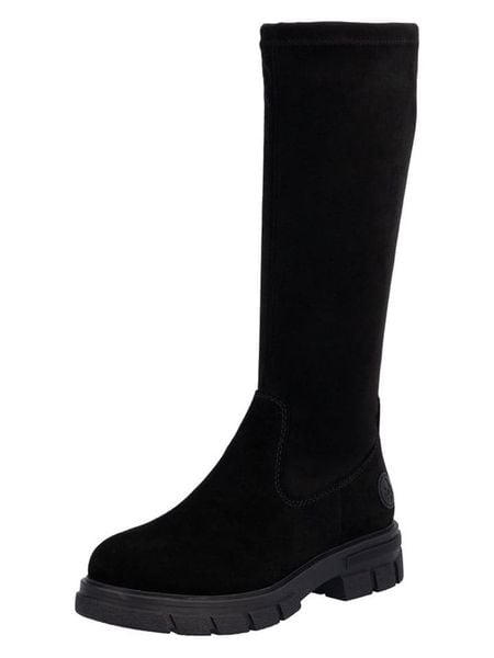 Rieker Skórzane kozaki w kolorze czarnym rozmiar: 39. Czarne kozaki Rieker, na zimę, bez wzorów, z materiału, bez obcasa, bez zapięcia. Za 228,92 zł.