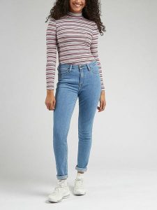 Lee Dżinsy - Skinny fit - w kolorze błękitnym rozmiar: W31/L33. Niebieskie jeansy Lee, z aplikacjami, z podwyższonym stanem. Za 173,99 zł.