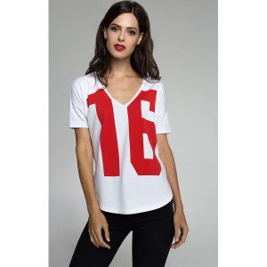 SHE'S A PLAYER - Top SIXTEEN. Szare t-shirty marki She's a Player, z nadrukiem, z bawełny, z krótkim rękawem. W wyprzedaży za 84,90 zł.