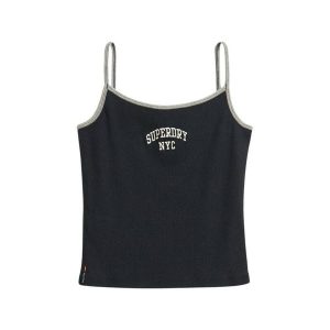 Damski tank top Superdry Athletic Essential. Niebieskie topy Superdry, bez wzorów, bez kołnierzyka, bez ramiączek. Za 102,20 zł.