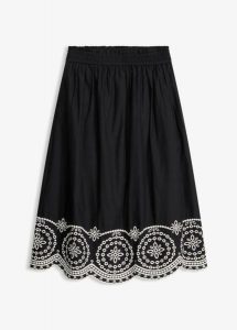 Spódnica midi z ażurowym haftem, z czystej bawełny. Czarne spódnice bonprix, w ażurowe wzory, z bawełny, midi. Za 189,99 zł.