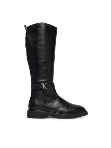 Calvin Klein Kozaki Knee Boot W/ Metal Logo HW0HW02665 Czarny. Czarne kozaki Calvin Klein, bez wzorów, ze skóry, bez obcasa, na płaskiej podeszwie, bez zapięcia. Za 659,99 zł.