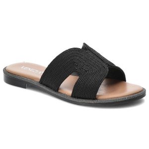 Czarne Klapki Venezia Modne Buty Na Lato. Czarne klapki Venezia, bez wzorów, bez obcasa, na płaskiej podeszwie. Za 189,00 zł.