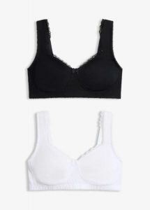 Biustonosz minimizer typu T-shirt bez fiszbinów z bawełną organiczną (2 szt.). Niebieskie biustonosze bonprix, bez wzorów, z bawełny. Za 99,99 zł.