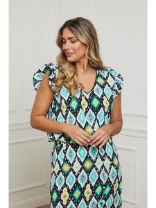 Plus Size Company Bluzka "Gordy" w kolorze czarno-turkusowym rozmiar: 42. Czarne bluzki Plus Size Company, plus size, bez wzorów, klasyczne, bez kołnierzyka, plus size, bez ramiączek. Za 52,79 zł.