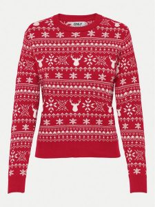 ONLY Sweter Xmas Winter 15327601 Czerwony Regular Fit. Czerwone swetry klasyczne ONLY, l, z syntetyku, bez kołnierzyka. Za 69,99 zł.