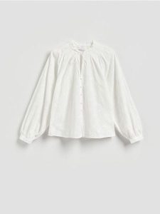 Koszula z ażurowym wzorem - biały. Białe koszule Reserved, l, w ażurowe wzory, z bawełny, bez kołnierzyka, bez ramiączek. Za 119,99 zł.