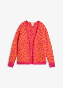 Luźny sweter rozpinany z dzianiny o splocie dużych oczek. Brązowe kardigany bonprix, z dzianiny, bez kołnierzyka. Za 139,99 zł.