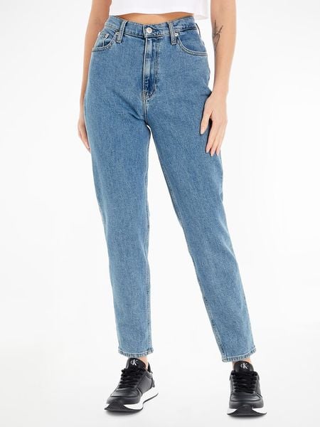 CALVIN KLEIN JEANS Dżinsy - Mom fit - w kolorze niebieskim rozmiar: W26. Niebieskie jeansy Calvin Klein Jeans, z aplikacjami, z jeansu, z podwyższonym stanem. Za 182,72 zł.