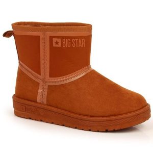Śniegowce na platformie Big Star W INT1751A camel brązowe. Brązowe buty zimowe z materiału, bez obcasa, na platformie, bez zapięcia. Za 217,00 zł.