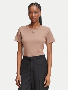 HUGO T-Shirt Deloris 50512002 Khaki Regular Fit. Brązowe t-shirty Hugo, xs, bez wzorów, bez kołnierzyka, bez ramiączek. Za 229,99 zł.