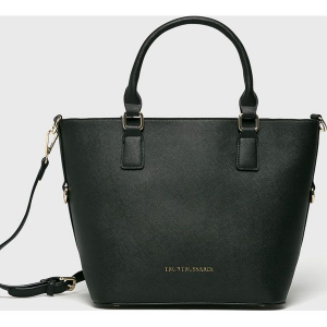 Trussardi Jeans - Torebka skórzana. Czarne torebki klasyczne marki Trussardi Jeans, w paski, z jeansu. W wyprzedaży za 399,90 zł.