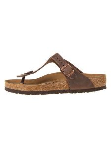 Birkenstock Skórzane japonki "Gizeh" w kolorze brązowym rozmiar: 41. Brązowe klapki Birkenstock, bez wzorów, z otwartym noskiem, bez obcasa. Za 325,45 zł.
