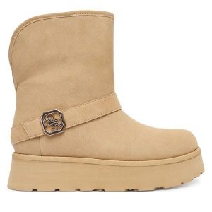 Śniegowce Guess. Brązowe buty zimowe Guess, bez obcasa, bez zapięcia. Za 579,99 zł.