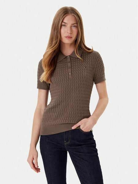 Tommy Hilfiger Sweter Fine WW0WW41474 Brązowy Regular Fit. Brązowe swetry klasyczne TOMMY HILFIGER, s, z bawełny, bez kołnierzyka. Za 319,99 zł.