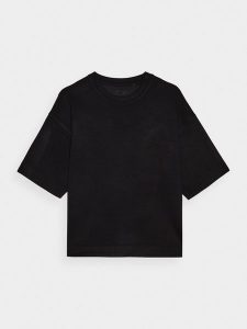 4F T-shirt regular z modalem damski - czarny XL. Czarne t-shirty 4f, xl, bez wzorów, z dzianiny, bez kołnierzyka, bez ramiączek. W wyprzedaży za 39,99 zł.