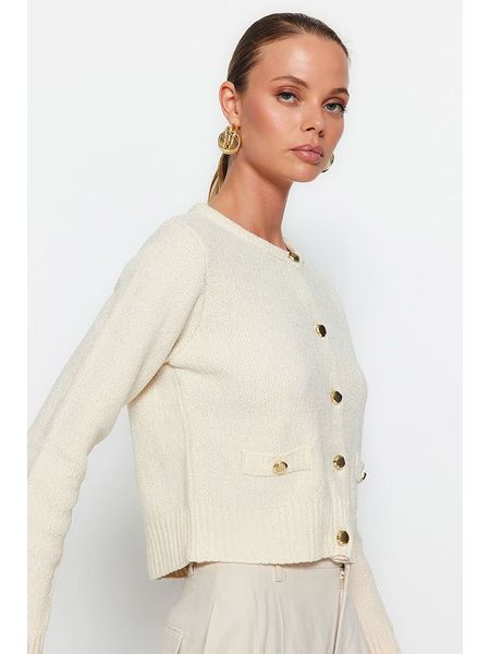 Trendyol Kardigan w kolorze beżowym rozmiar: M. Brązowe kardigany Trendyol, ze splotem. Za 109,26 zł.