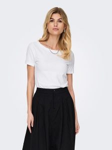 ONLY Koszulka "Live" w kolorze białym rozmiar: XL. Białe bluzki ONLY, xl, bez wzorów, bez kołnierzyka, bez ramiączek. Za 48,28 zł.