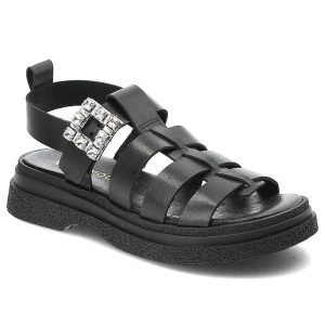 Czarne Sandały Armodo Wygodne Skórzane Buty. Czarne sandały Armodo, z aplikacjami, ze skóry, bez obcasa, bez zapięcia. Za 249,00 zł.