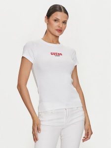 Guess Jeans T-Shirt W4YI64 KA0H1 Biały Slim Fit. Białe t-shirty Guess Jeans, m, z aplikacjami, z bawełny, bez kołnierzyka, bez ramiączek. Za 109,99 zł.
