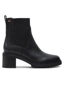 Tommy Hilfiger Sztyblety FW0FW08163 Czarny. Czarne botki TOMMY HILFIGER, bez wzorów, ze skóry, bez obcasa, na słupku, bez zapięcia. Za 439,99 zł.