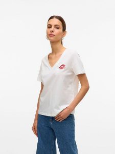 Vero Moda Koszulka w kolorze białym rozmiar: L. Białe bluzki Vero Moda, l, bez wzorów, z bawełny, bez kołnierzyka, bez ramiączek. Za 52,67 zł.
