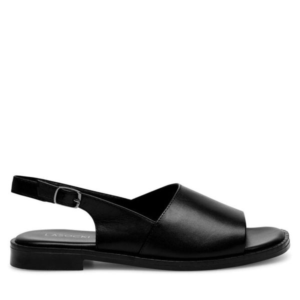 Sandały Lasocki. Czarne sandały Lasocki, bez wzorów, bez obcasa, na płaskiej podeszwie, bez zapięcia. Za 159,99 zł.