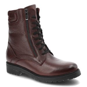 Bordowe Botki Damskie Simen Modne Skórzane Buty. Czerwone botki Simen, bez wzorów, ze skóry, bez obcasa, bez zapięcia. Za 389,00 zł.