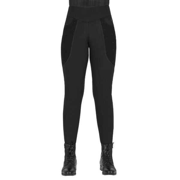 Damskie legginsy jeździeckie QHP Zahra. Czarne legginsy QHP, bez wzorów, z podwyższonym stanem. Za 270,50 zł.