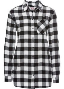Długa bluzka flanelowa. Białe bluzki bonprix, bez wzorów, bez kołnierzyka, bez ramiączek. Za 84,99 zł.