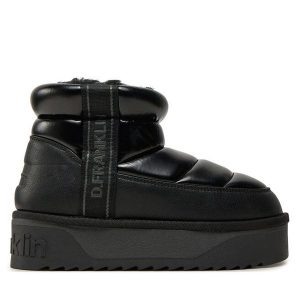 Śniegowce D.Franklin. Czarne buty zimowe D.Franklin, bez obcasa, bez zapięcia. Za 399,99 zł.