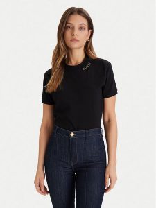 Guess T-Shirt V5BI12 K8FQ4 Czarny Regular Fit. Czarne t-shirty Guess, xl, z aplikacjami, z bawełny, bez kołnierzyka, bez ramiączek. Za 159,99 zł.