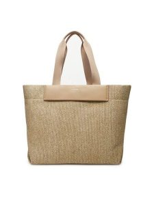 Calvin Klein Torebka Ck Raffia Large Shopper K60K613025 Beżowy. Brązowe shopper bag Calvin Klein, bez wzorów, z tworzywa sztucznego, bez dodatków. Za 419,99 zł.