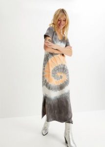 Sukienka T-shirtowa z czystej bawełny. Szare sukienki bonprix, bez wzorów, z bawełny, bez kołnierzyka, bez ramiączek. Za 107,99 zł.