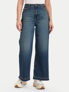 Guess Jeans Jeansy W5BA2Z D5RAB Granatowy Wide Leg. Niebieskie jeansy Guess Jeans, z aplikacjami, z bawełny. Za 439,99 zł.