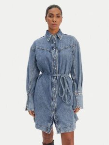 BOSS Sukienka jeansowa 50557046 Niebieski Regular Fit. Niebieskie sukienki Boss, xs, bez wzorów, z bawełny, bez kołnierzyka, bez ramiączek. Za 560,99 zł.