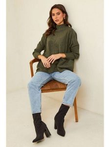 Soft Cashmere Sweter w kolorze khaki rozmiar: 38/40. Brązowe swetry oversize Soft Cashmere, bez wzorów, z kaszmiru, bez ramiączek. Za 104,99 zł.