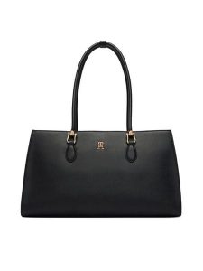 Tommy Hilfiger Torebka Th Grace Satchel AW0AW18750 Czarny. Czarne torebki klasyczne TOMMY HILFIGER, bez wzorów, ze skóry, bez dodatków. Za 699,99 zł.