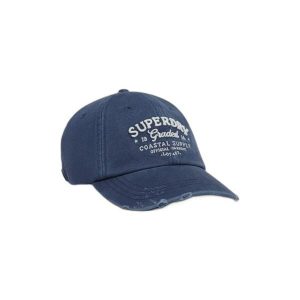 Damska czapka z daszkiem Superdry Vintage Applique. Niebieskie czapki Superdry, z aplikacjami, klasyczne. Za 136,80 zł.