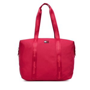 Torebka Tommy Jeans. Czerwone shopper bag Tommy Jeans, bez wzorów, z jeansu, bez dodatków. Za 329,99 zł.