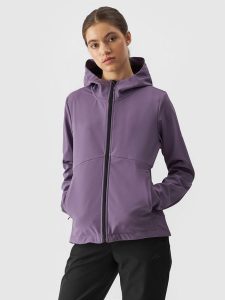 4F Kurtka softshell wiatroodporna membrana 5000 damska - fioletowa S. Fioletowe kurtki 4f, na zimę, m, bez wzorów, z dzianiny, z kapturem. W wyprzedaży za 139,99 zł.