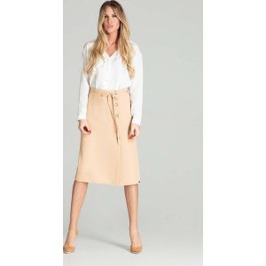 Spódnica Midi w Kratkę z Guzikami - Beżowa. Brązowe spódnice Figl, l, bez wzorów, z materiału, midi. Za 209,00 zł.