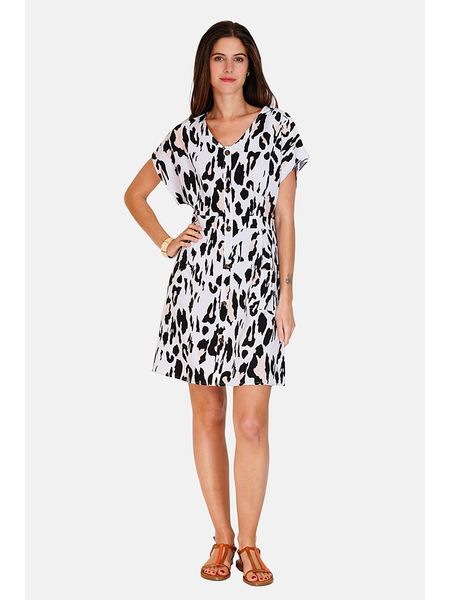 ASSUILI Sukienka w kolorze biało-czarnym rozmiar: 38. Białe sukienki Assuili, bez wzorów, klasyczne, bez kołnierzyka, bez ramiączek, mini. Za 139,54 zł.