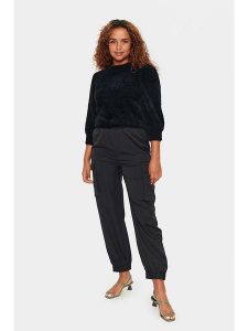 SAINT TROPEZ Bojówki w kolorze czarnym rozmiar: L. Czarne spodnie z wysokim stanem Saint Tropez, bez wzorów, z podwyższonym stanem. Za 131,12 zł.