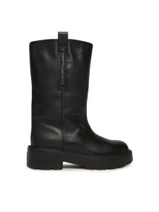 Tommy Jeans Botki Tjw Leather Mid Tubular Boot EN0EN02834 Czarny. Czarne botki Tommy Jeans, bez wzorów, z jeansu, bez obcasa, na płaskiej podeszwie, bez zapięcia. Za 589,99 zł.