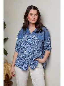 Curvy Lady Koszula w kolorze niebieskim rozmiar: 48/50. Niebieskie koszule Curvy Lady, z aplikacjami, z bawełny, bez kołnierzyka, bez ramiączek. Za 87,81 zł.